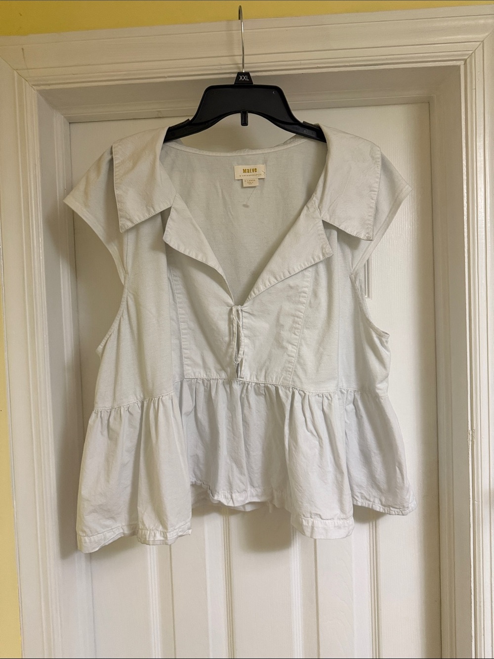 Anthropologie White Ivory Peplum Tie-Front Cap Sleeve Top